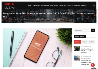 Revenue for Wow Skin Science increased to Rs. 340.4 Cr in FY22, but losses increased 15X 