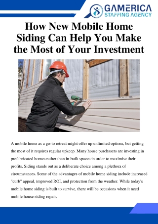 How New Mobile Home Siding Can Help You Make the Most of Your Investment