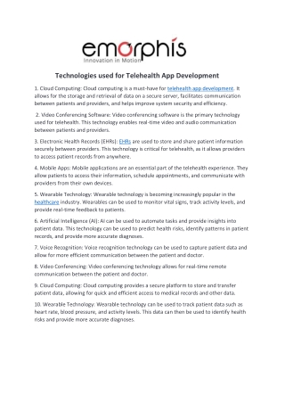 Technologies used for Telehealth App Development