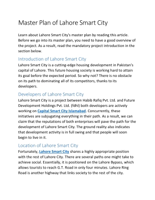 Master Plan of Lahore Smart City