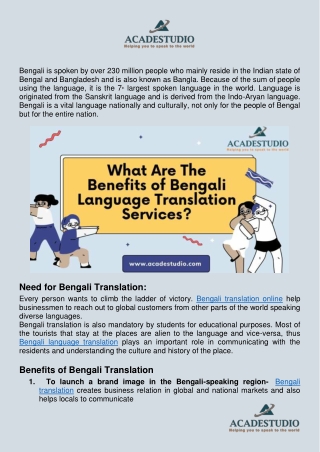Benefits of Bengali Language Translation  Services