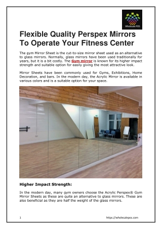 Flexible Quality Perspex Mirrors To Operate Your Fitness Center