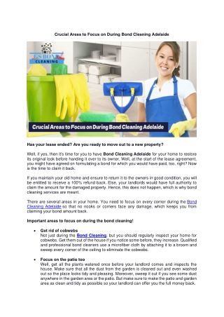 Crucial Areas To Focus on During Bond Cleaning Adelaide