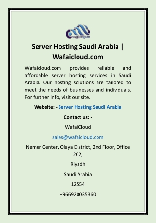 Server Hosting Saudi Arabia | Wafaicloud.com