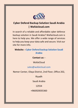 Cyber Defend Backup Solution Saudi Arabia | Wafaicloud.com