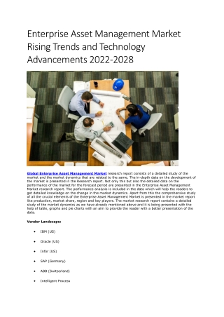 Enterprise Asset Management Market Rising Trends and Technology Advancements 2022