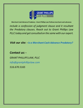 Merchant Cash Advance Predatory  Grant Phillips Law PLLC