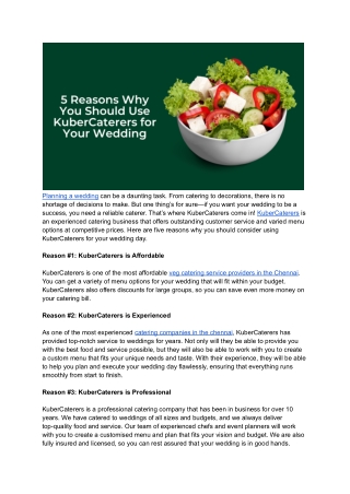 5 Reasons Why You Should Use KuberCaterers for Your Wedding