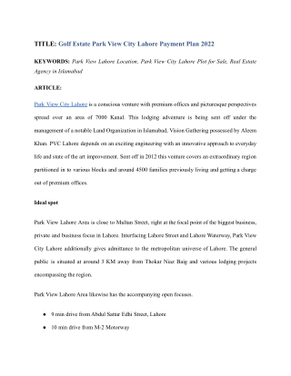 Lahore park view city payment plan 2022