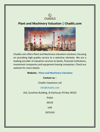 Plant and Machinery Valuation | Chadils.com