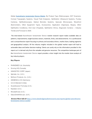 Autorefractor keratometer Device Market