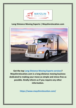 Long Distance Moving Experts | Mayzlinrelocation.com