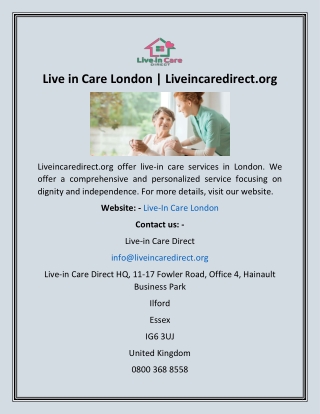 Live-in Care London  Liveincaredirect.org