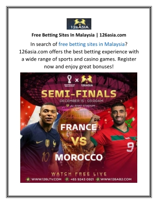 Free Betting Sites In Malaysia 126asia.com