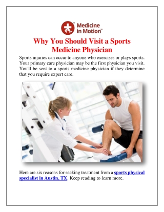 Why You Should Visit a Sports Medicine Physician