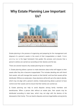 Why Estate Planning Law Important Us