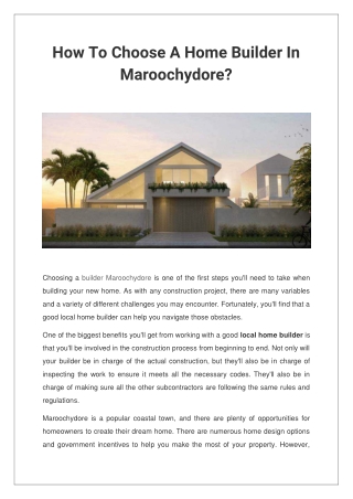 How To Choose A Home Builder In Maroochydore