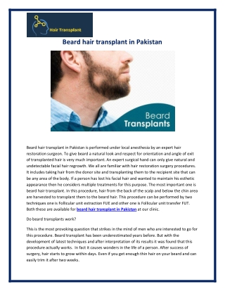 Beard hair transplant in Pakistan