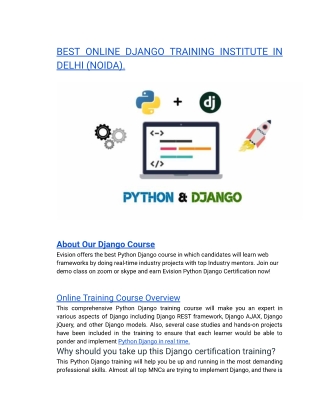 BEST ONLINE DJANGO TRAINING INSTITUTE IN DELHI (NOIDA).