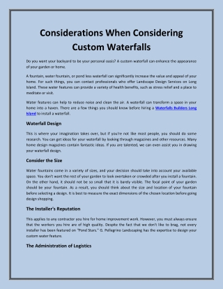 Considerations When Considering Custom Waterfalls