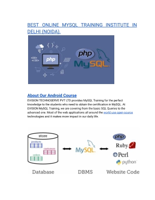 BEST ONLINE MYSQL TRAINING INSTITUTE IN DELHI (NOIDA).