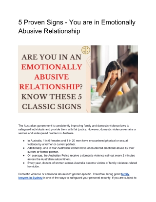 5 Proven Signs - You are in an Emotionally Abusive Relationship