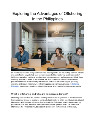 Exploring the Advantages of Offshoring in the Philippines