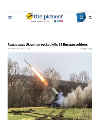 Russia says Ukrainian rocket kills 63 Russian soldiers