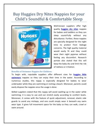 Buy Huggies Dry Nites Nappies for your Child’s Soundful & Comfortable Sleep