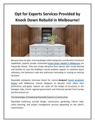 Opt for Experts Services Provided by Knock Down Rebuild in Melbourne!