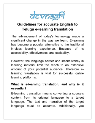 Guidelines for accurate English to Telugu e-learning translation