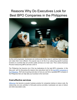 Reasons Why Do Executives Look for Best BPO Companies in the Philippines