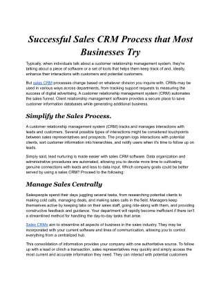 Successful Sales CRM Process that Most Businesses Try.