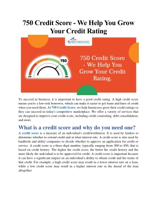 750 Credit Score - We Help You Grow Your Credit Rating