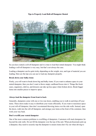 Tips to Properly Load Roll-off Dumpster Rental