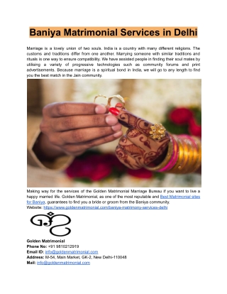 Baniya Matrimonial Services in Delhi