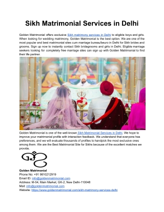 Sikh Matrimonial Services in Delhi