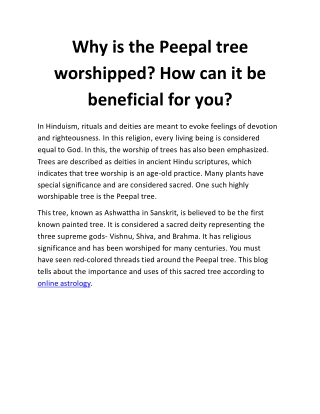 Why is the Peepal tree worshipped? How can it be beneficial for you?