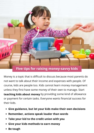 Five tips for raising money-savvy kids