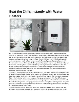 Beat the Chills Instantly with Water Heaters