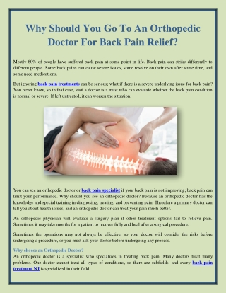 Why Should You Go To An Orthopedic Doctor For Back Pain Relief?