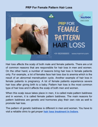 PRP For Female Pattern Hair Loss