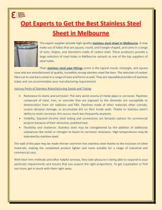 Opt Experts to Get the Best Stainless Steel Sheet in Melbourne