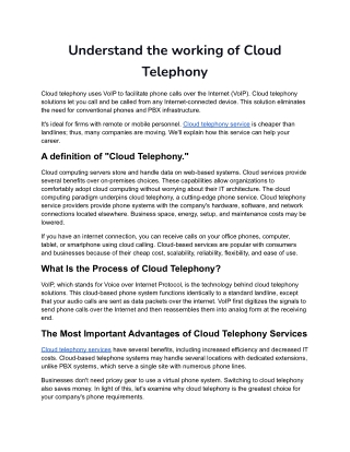 Understand the working of Cloud telephony.