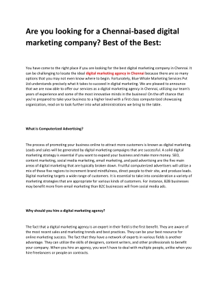 Are you looking for a Chennai based digital marketing company Best of the Best