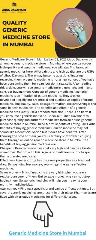 Best Online Generic Medicine Store in Mumbai | Liboc Davamart