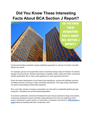 Did You Know These Interesting Facts About BCA Section J Report?