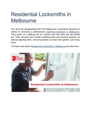 Residential Locksmiths in Melbourne