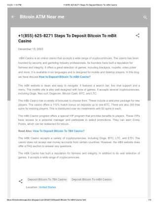 1(855) 625-8271 Steps To Deposit Bitcoin To mBit Casino