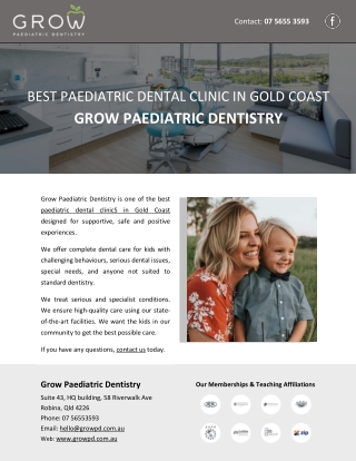 BEST PAEDIATRIC DENTAL CLINIC IN GOLD COAST GROW PAEDIATRIC DENTISTRY